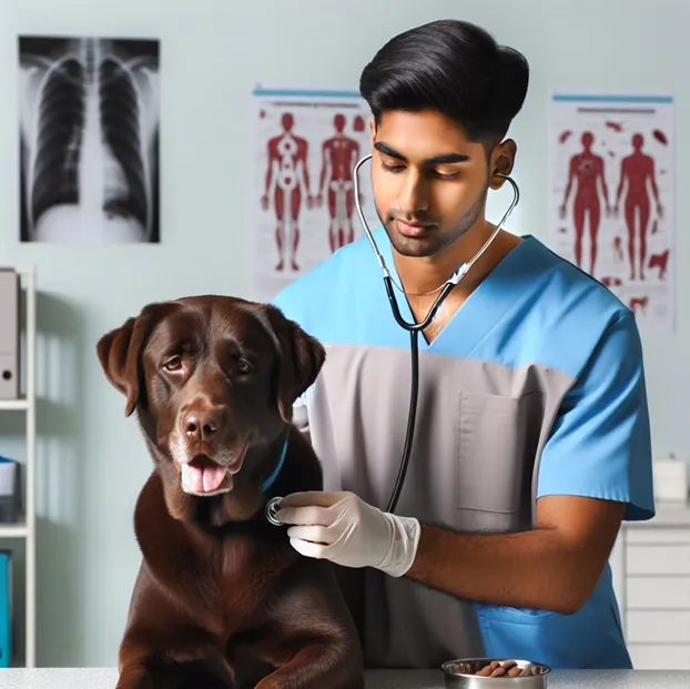 Veterinarian scanning a dog's microchip for identification and registration.